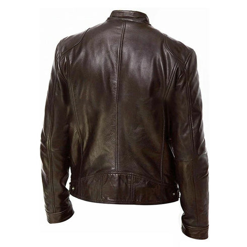 Slim Fit Casual Leather Motorcycle Jacket for Men - Stylish Autumn PU Coat with Lapel and Anti-Wind Features, Perfect for Everyday Wear